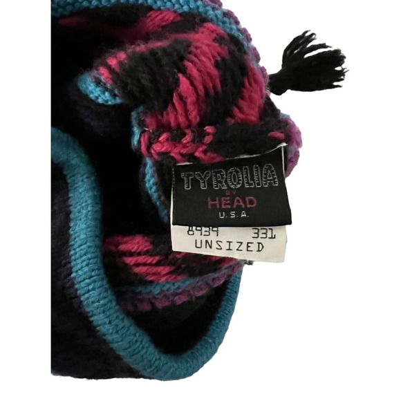 Vintage TYROLIA Wool Hat Winter Knit Beanie One Size Snow Geometric Made in USA - Picture 3 of 3